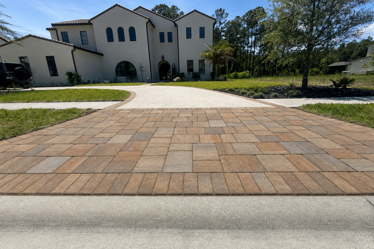 Preview of driveway pavers after color-enhancing restoration